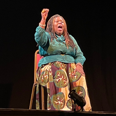 Storyteller Jan Blake performs at Margate Theatre Royal in 2021