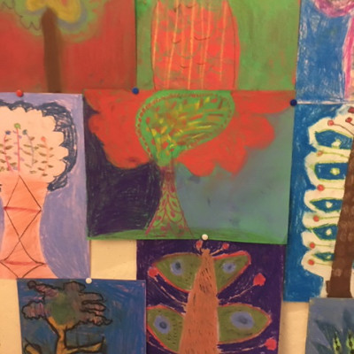 Examples of the beautiful artwork created by children in Aurélia Fronty's workshop