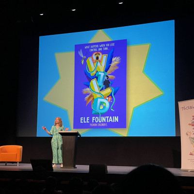 Ele Fountain on stage at the Bloomsbury theatre, talking about her book *Wild*