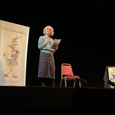 Director of The Children's Bookshow, Sian Williams, introduces Jan Blake at the Theatre Royal in Margate