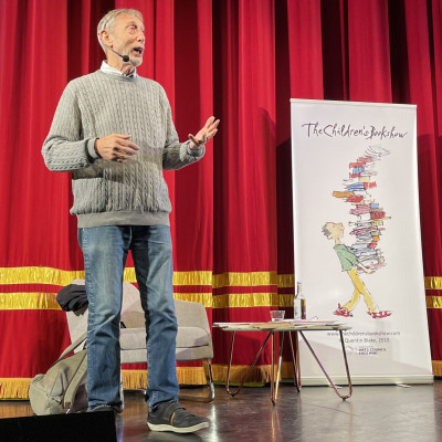 Michael Rosen on stage at the Shaw theatre