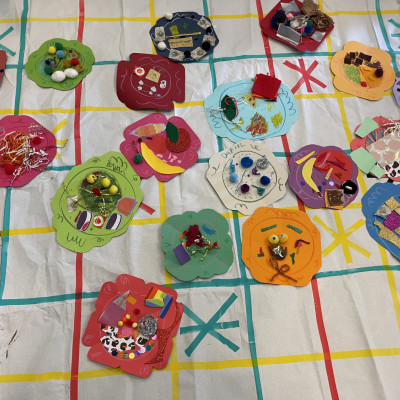 Children got creative in Yasmeen Ismail's workshop and made artworks of their favourite food, using a huge range of different craft materials
