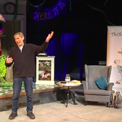Michael Rosen on stage at the New Wolsey Theatre in Ipswich