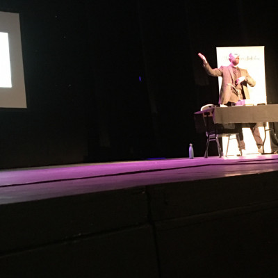 Alexis Deacon on stage at Crewe Lyceum
