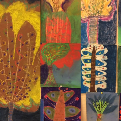Examples of the beautiful artwork created by children in Aurélia Fronty's workshop