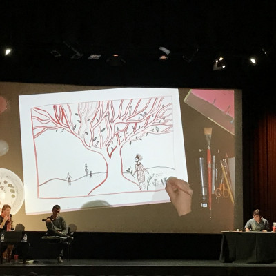 Aurelia's live drawing was broadcast to the big screen