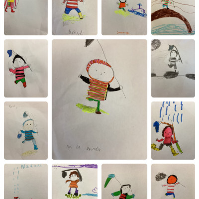 Some of the work created by children during a Benji Davies' workshop in a Wolverhampton primary school