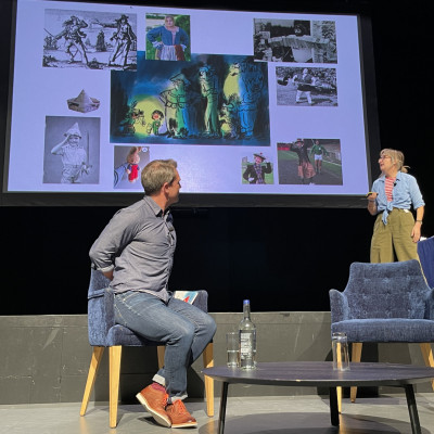 Helen Stephens and Owen Sheers on stage at the Warwick Arts Centre