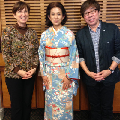 Cathy Hirano, Megumi Iwasa and Jun Takabatake after their theatre performance in Stafford in 2017