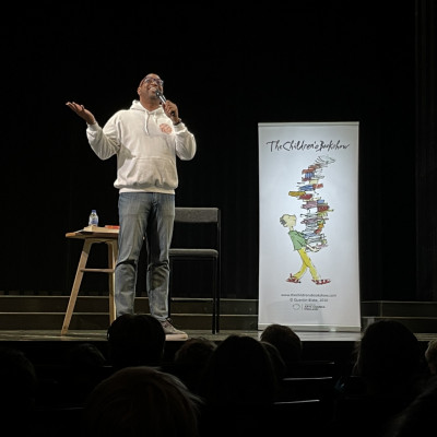 Kwame Alexander on stage at the Bristol Old Vic
