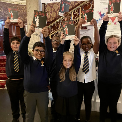 Children with their copies of The Crossover