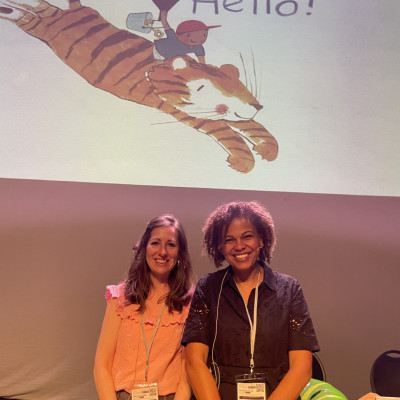 Rebecca Cobb and Mariesa Dulak before the show at Hull New Theatre