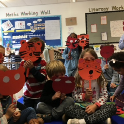 Children made masks in Marta's workshop
