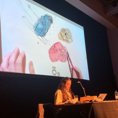 Marta Altés drawing live on stage in Milton Keynes