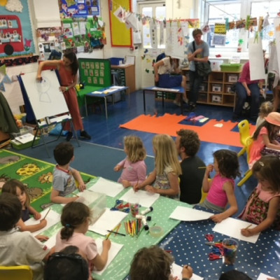 Marta Altés in the classroom with children