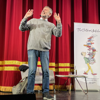 Michael Rosen on stage at the Shaw theatre