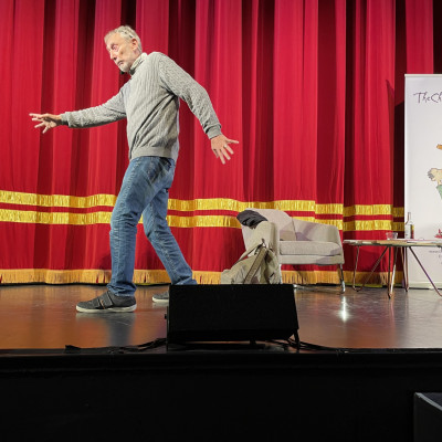 Michael 'creeps downstairs' during his recital of Chocolate Cake!