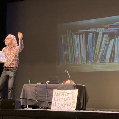 Neal Layton on stage in Barnstaple