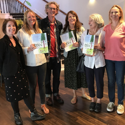 The Children's Bookshow team with Neal and copies of *The Tree*