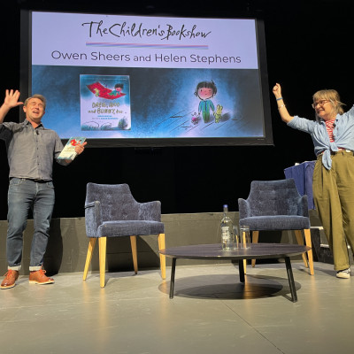 Owen Sheers and Helen Stephens on stage at the Warwick Arts Centre