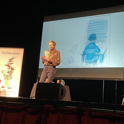 Rachel Rooney on stage at the Floral Pavilion