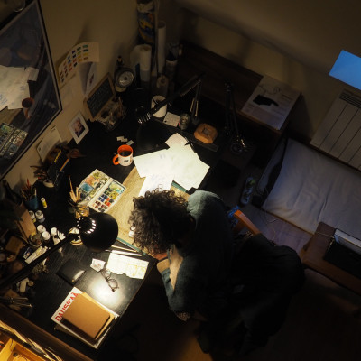 Sarthak working in his studio