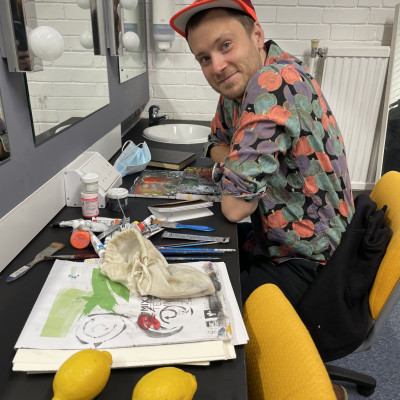 Sydney Smith getting ready in the dressing room, before his performance in Exeter