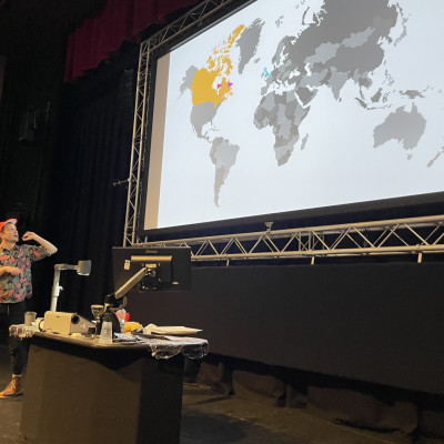 Sydney Smith showed the children how far he had travelled - all the way from Canada!