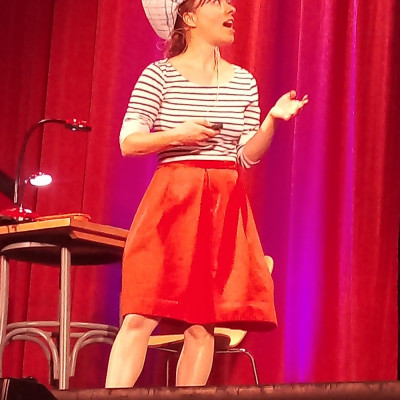 Victoria wore a paper sailboat hat and nautical stripes throughout her performance