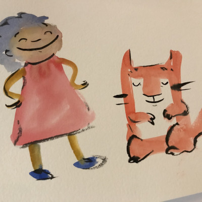 Viv's painting of Anna and a cat