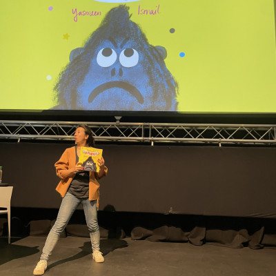 Yasmeen Ismail on stage at the Northcott theatre in Exeter 2023