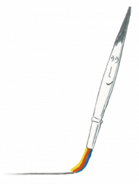 A drawing of a paintbrush with a face