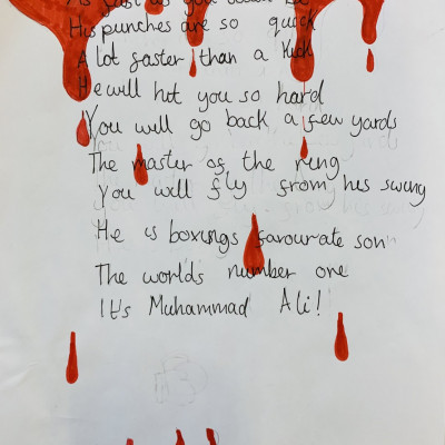 Some of the work completed by children at Bangabandhu primary school, inspired by *The Undefeated*
