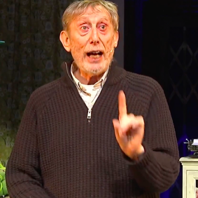 Michael Rosen on stage on World Book Day 2024